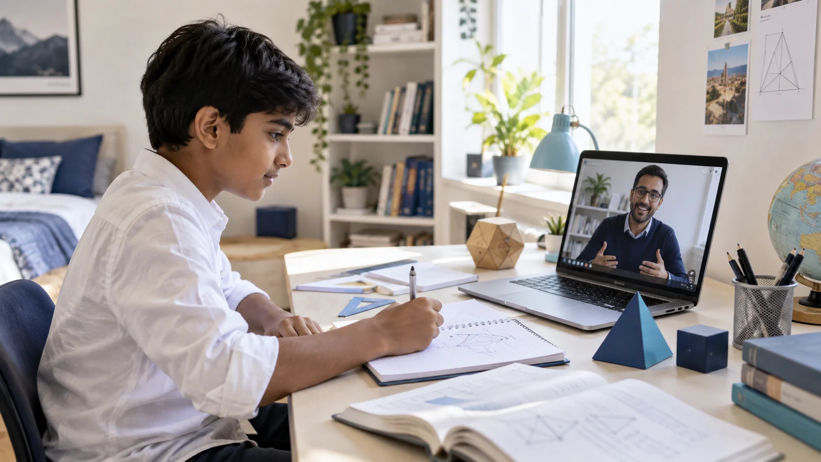 A child learning with an online tutor